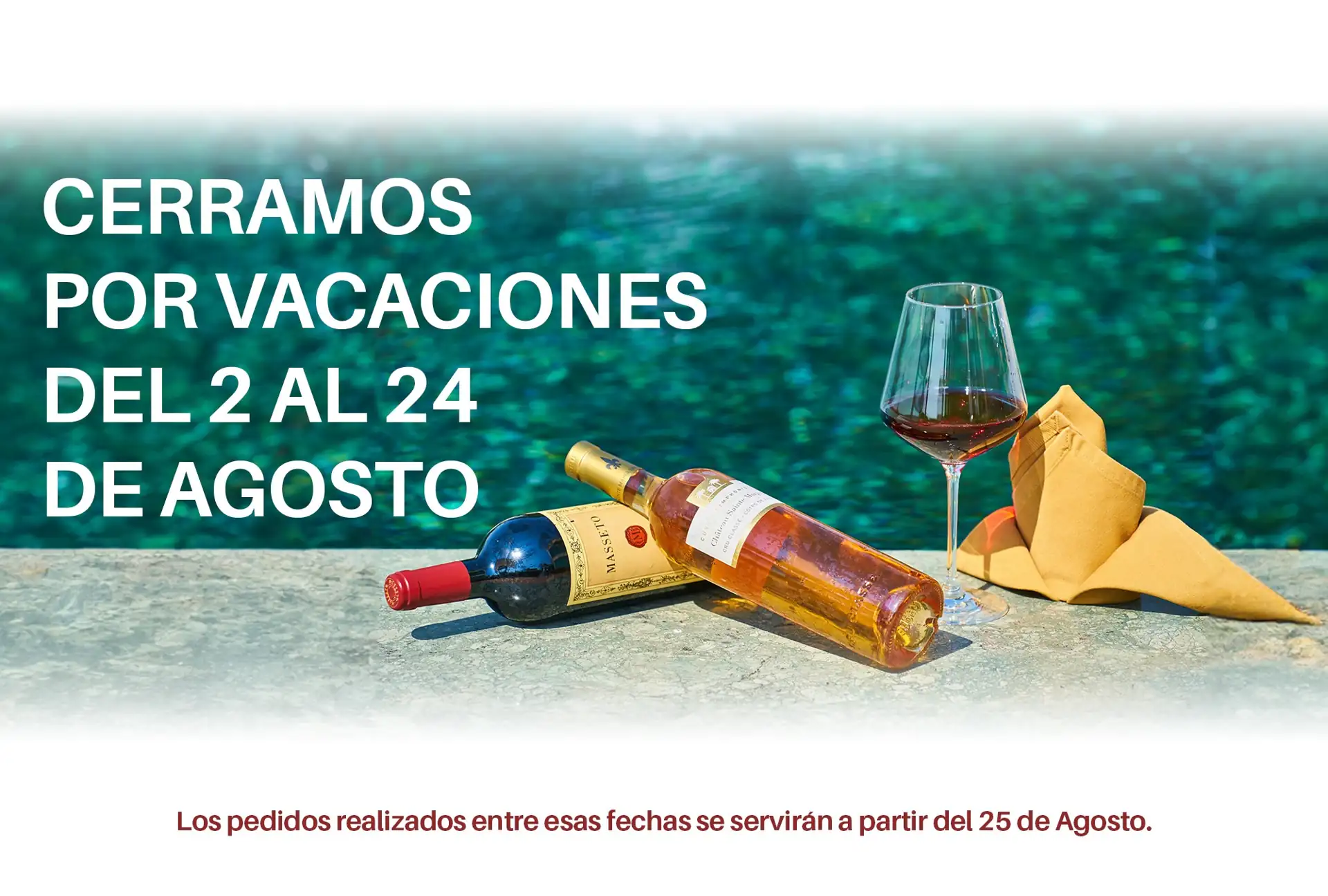 Cerramos por vacaciones del 2 al 24 de agosto. Los pedidos realizados entre esas fechas se servirán a partir del 25 de agosto.
